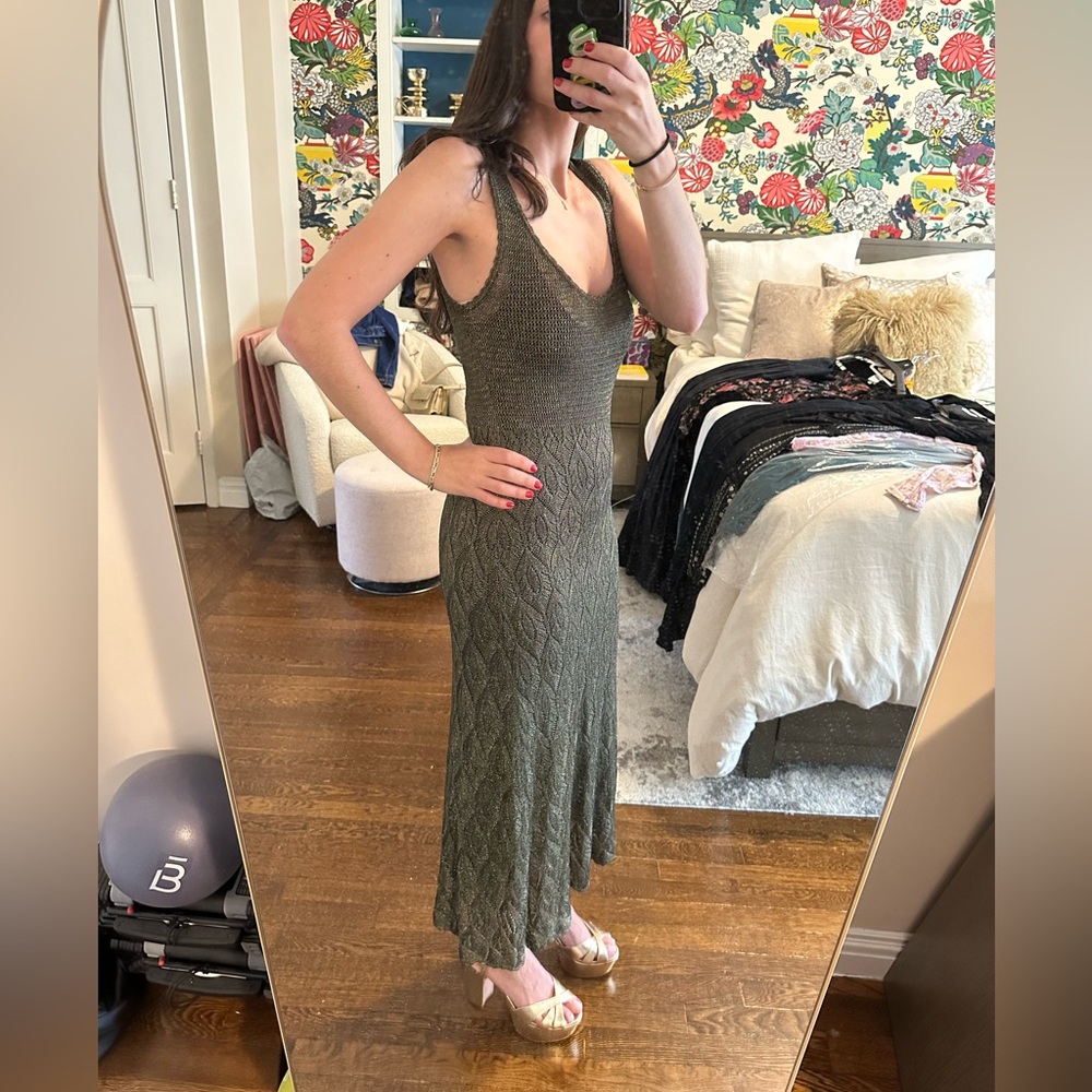 Misa Salma Knit Midi Dress Gold Womens XS Cocktail Metallic Black Sleeveless - Picture 5 of 8